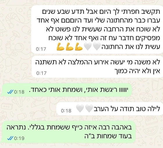 צילום מסך של הודעת תודה חמה לאחר חתונה